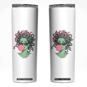 Winking Medusa In Sunglasses Blowing Bubble Gum Skinny Tumbler Funny Greek Mythology Pop Art