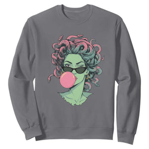 Winking Medusa In Sunglasses Blowing Bubble Gum Sweatshirt Funny Greek Mythology Pop Art