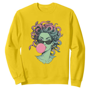 Winking Medusa In Sunglasses Blowing Bubble Gum Sweatshirt Funny Greek Mythology Pop Art