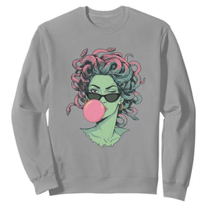 Winking Medusa In Sunglasses Blowing Bubble Gum Sweatshirt Funny Greek Mythology Pop Art