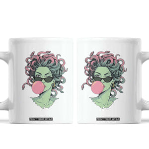 Winking Medusa In Sunglasses Blowing Bubble Gum Coffee Mug Funny Greek Mythology Pop Art