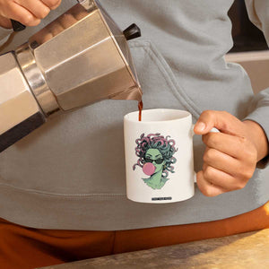 Winking Medusa In Sunglasses Blowing Bubble Gum Coffee Mug Funny Greek Mythology Pop Art