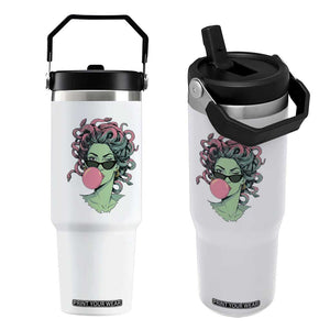 Winking Medusa In Sunglasses Blowing Bubble Gum Flip Straw Tumbler Funny Greek Mythology Pop Art