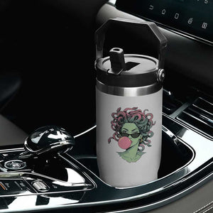 Winking Medusa In Sunglasses Blowing Bubble Gum Flip Straw Tumbler Funny Greek Mythology Pop Art