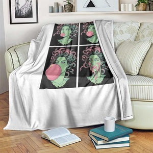 Funny Medusa Blowing Bubble Gum Throw Blanket Greek Mythology Pop Art Gift