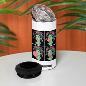 Funny Medusa Blowing Bubble Gum 4 in 1 Can Cooler Tumbler Greek Mythology Pop Art Gift