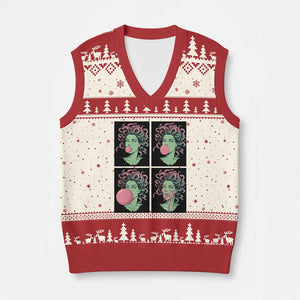 Funny Medusa Blowing Bubble Gum V-Neck Knit Sweater Vest Greek Mythology Pop Art Gift