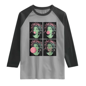 Funny Medusa Blowing Bubble Gum Raglan Shirt Greek Mythology Pop Art Gift