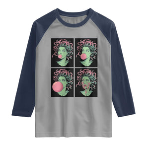 Funny Medusa Blowing Bubble Gum Raglan Shirt Greek Mythology Pop Art Gift