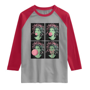 Funny Medusa Blowing Bubble Gum Raglan Shirt Greek Mythology Pop Art Gift