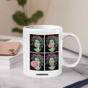 Funny Medusa Blowing Bubble Gum Coffee Mug Greek Mythology Pop Art Gift