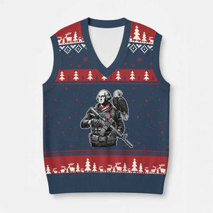 George Washington Tactical Soldier V-Neck Knit Sweater Vest Military Patriot Bald Eagle USA Flag Gift