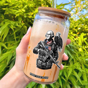 George Washington Tactical Soldier Glass Can Military Patriot Bald Eagle USA Flag Gift