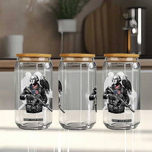 George Washington Tactical Soldier Glass Can Military Patriot Bald Eagle USA Flag Gift