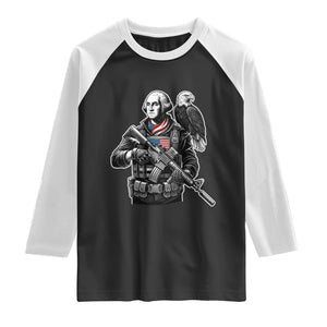 George Washington Tactical Soldier Raglan Shirt Military Patriot Bald Eagle USA Flag Gift