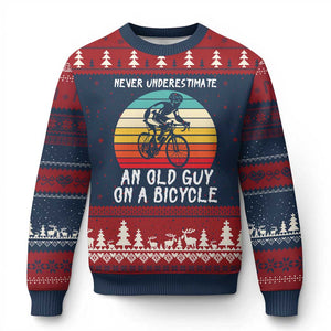 Never Underestimate An Old Guy On A Bicycle Ugly Christmas Sweater Cycling Lover Gift