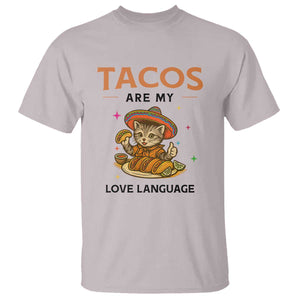 Tacos Are My Love Language T Shirt Funny Cat Eating Taco TS12 Ice Gray Print Your Wear