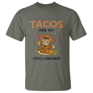Tacos Are My Love Language T Shirt Funny Cat Eating Taco TS12 Military Green Print Your Wear