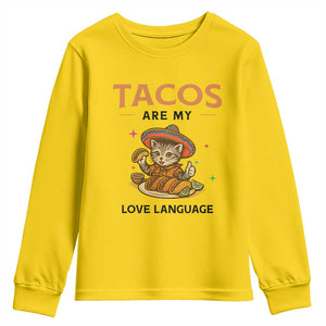 Tacos Are My Love Language Youth Sweatshirt Funny Cat Eating Taco TS12 Daisy Print Your Wear