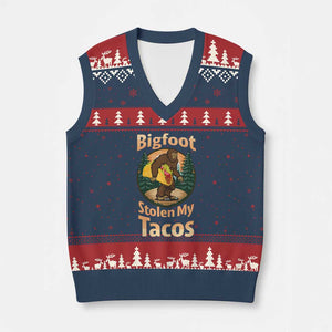 Funny Bigfoot Stole My Tacos V-Neck Knit Sweater Vest Sasquatch Taco Lover TS12 Navy Red Print Your Wear