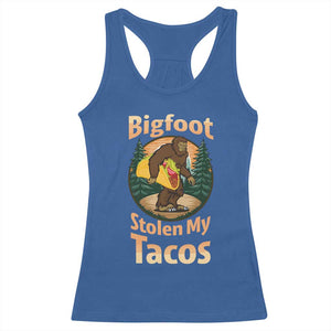 Funny Bigfoot Stole My Tacos Racerback Tank Top Sasquatch Taco Lover TS12 Royal Blue Print Your Wear
