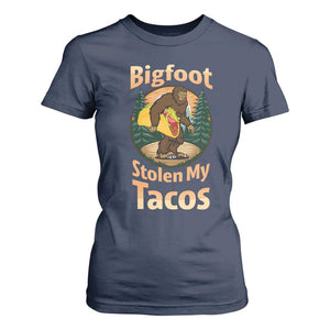 Funny Bigfoot Stole My Tacos T Shirt For Women Sasquatch Taco Lover TS12 Navy Print Your Wear
