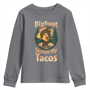 Funny Bigfoot Stole My Tacos Youth Sweatshirt Sasquatch Taco Lover TS12 Charcoal Print Your Wear