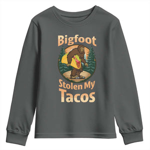 Funny Bigfoot Stole My Tacos Youth Sweatshirt Sasquatch Taco Lover TS12 Dark Heather Print Your Wear
