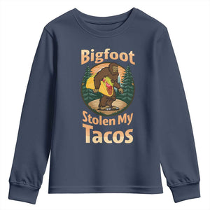 Funny Bigfoot Stole My Tacos Youth Sweatshirt Sasquatch Taco Lover TS12 Navy Print Your Wear