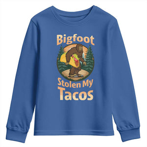 Funny Bigfoot Stole My Tacos Youth Sweatshirt Sasquatch Taco Lover TS12 Royal Blue Print Your Wear