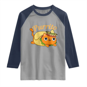 Funny Burrito Lover Gift Raglan Shirt Purrito Cat TS12 Sport Gray Navy Print Your Wear
