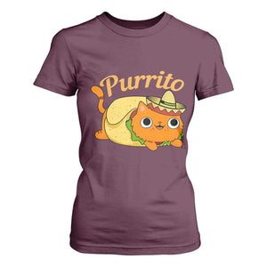 Funny Burrito Lover Gift T Shirt For Women Purrito Cat TS12 Maroon Print Your Wear