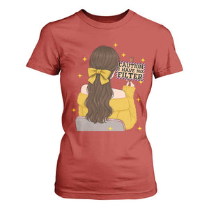 Caution I Have No Filter T Shirt For Women Funny Sarcasm Gift TS12 Red Print Your Wear