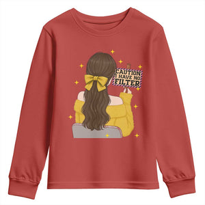 Caution I Have No Filter Youth Sweatshirt Funny Sarcasm Gift TS12 Red Print Your Wear
