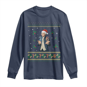 George Washington 67 Meme Long Sleeve Shirt Funny Christmas Ugly Sweater Gift TS12 Navy Print Your Wear