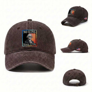 George Washington No Kings Since 1776 Washed Cotton Baseball Cap Funny Political Meme Gift TS12 Washed Cap Universal Fit Dark Brown Print Your Wear