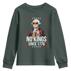 Funny George Washington No Kings 1776 Meme Vintage Gift Youth Sweatshirt TS12 Dark Forest Green Print Your Wear