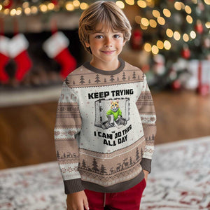 Keep Trying I Can Do This All Day Ugly Christmas Sweater Funny Hockey Goalie Cat Gift TS12 Mocha Mousse Print Your Wear