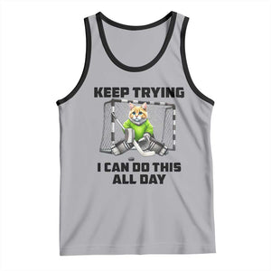 Keep Trying I Can Do This All Day Tank Top Funny Hockey Goalie Cat Gift TS12 Athletic Heather Black Print Your Wear