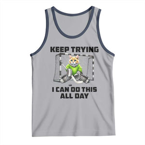 Keep Trying I Can Do This All Day Tank Top Funny Hockey Goalie Cat Gift TS12 Athletic Heather Navy Print Your Wear