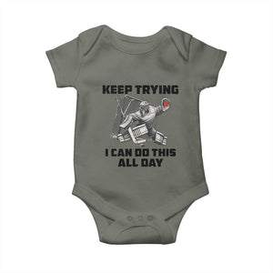 Keep Trying I Can Do This All Day Baby Onesie Funny Goalie Hockey Player Gift TS12 Military Green Print Your Wear