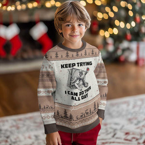 Keep Trying I Can Do This All Day Ugly Christmas Sweater Funny Goalie Hockey Player Gift TS12 Mocha Mousse Print Your Wear