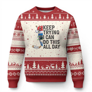 Keep Trying I Can Do This All Day Ugly Christmas Sweater Ice Hockey Helmet Xmas Gift TS12 Beige Red Print Your Wear