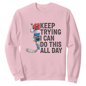 Keep Trying I Can Do This All Day Sweatshirt Ice Hockey Helmet Christmas Gift TS12 Light Pink Print Your Wear