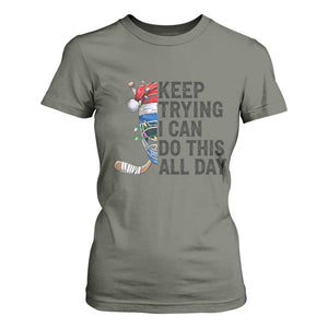 Keep Trying I Can Do This All Day T Shirt For Women Ice Hockey Helmet Christmas Gift TS12 Military Green Print Your Wear