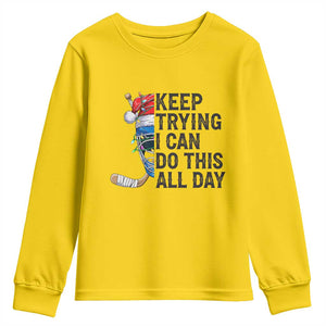 Keep Trying I Can Do This All Day Youth Sweatshirt Ice Hockey Helmet Christmas Gift TS12 Daisy Print Your Wear