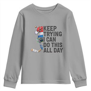 Keep Trying I Can Do This All Day Youth Sweatshirt Ice Hockey Helmet Christmas Gift TS12 Sport Gray Print Your Wear