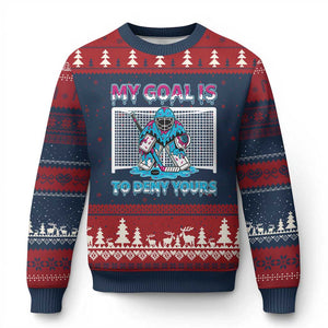 My Goal Is To Deny Yours Ugly Christmas Sweater Goalie Hockey Drip Art Gift TS12 Navy Red Print Your Wear
