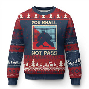 Ice Hockey Goalie Vintage Retro Gift Ugly Christmas Sweater You Shall Not Pass TS12 Navy Red Print Your Wear