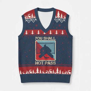 Ice Hockey Goalie Vintage Retro Gift V-Neck Knit Sweater Vest You Shall Not Pass TS12 Navy Red Print Your Wear